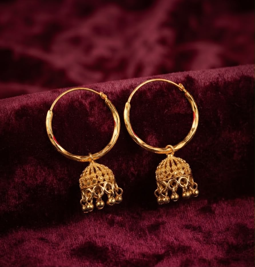 Artificial Gold Jhumka Hoop Earrings – Traditional Indian Style