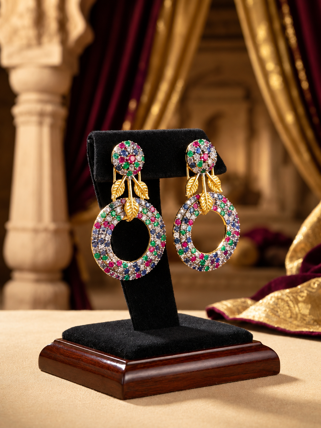 Regal Leaf Halo Drop Earrings