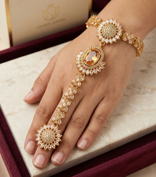 Royal Sunflower Hand Chain Ring