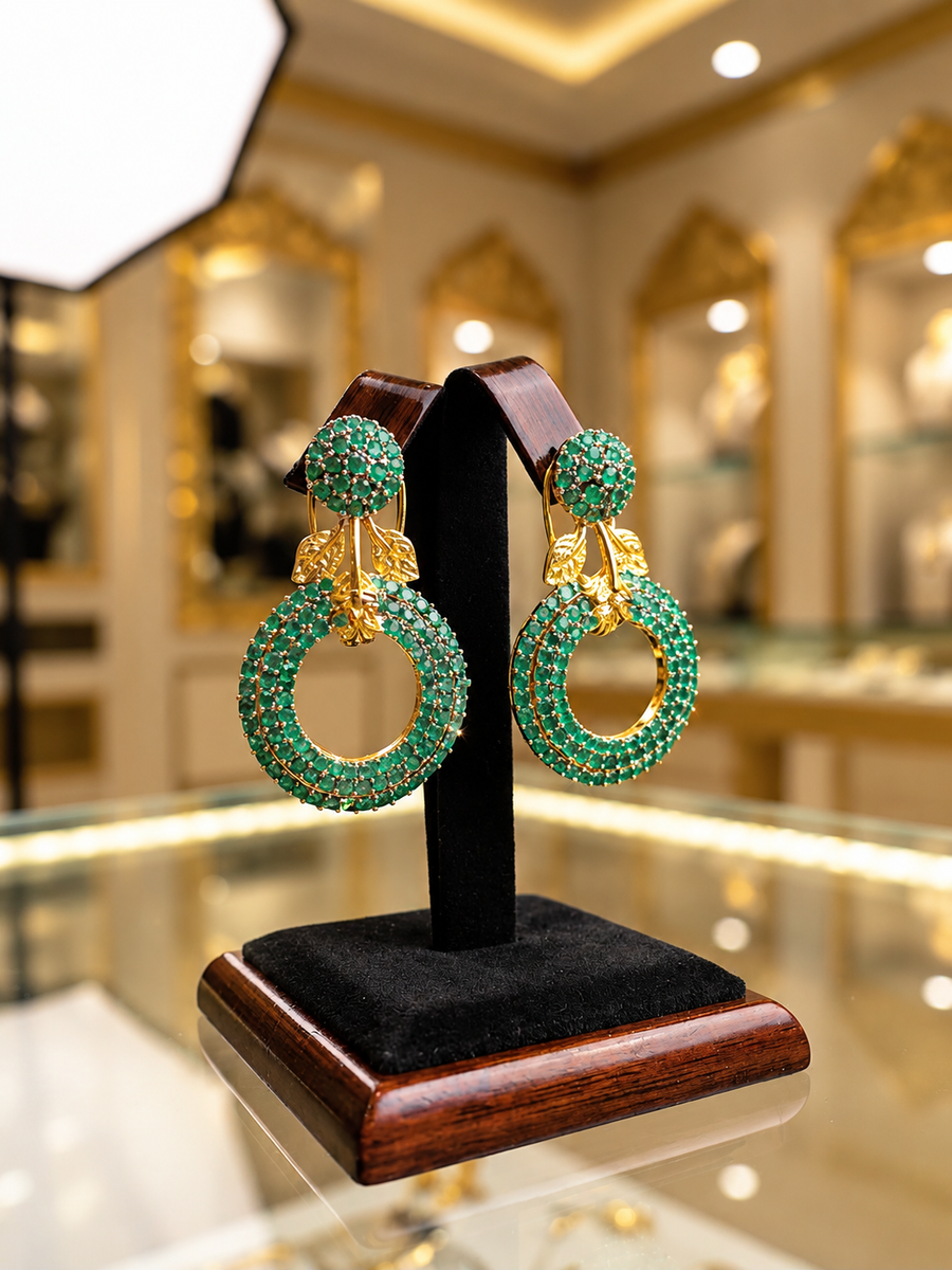 Regal Leaf Halo Drop Earrings